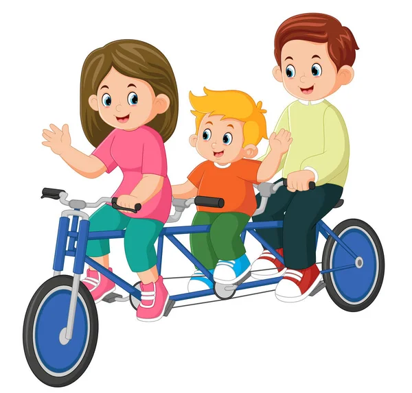 Familia Feliz Bicicleta Relajante Disfrutando Vacaciones Ilustración — Vector de stock