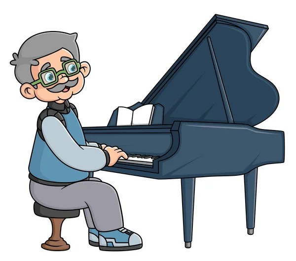 おじいさんがイラストのピアノを弾いて懐かしい歌を歌っています — ストックベクタ