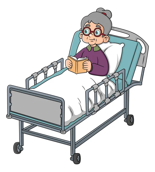 Старшая Женщина Отдыхает Больничной Койке Иллюстрации — стоковый вектор