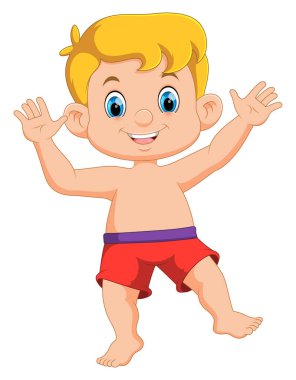 Çizgi film mutlu küçük çocuk resimlerin ellerini kaldırıyor.