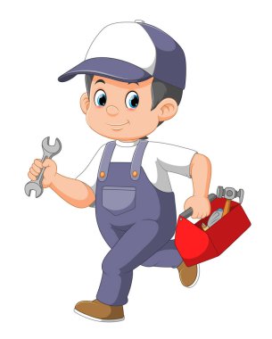 Aletleri olan tamirci çalışıyor. İllüstrasyonun teknik servisi