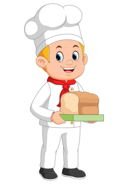 Cartoon Chef Kok Met Een Brood Van Illustratie — Stockvector