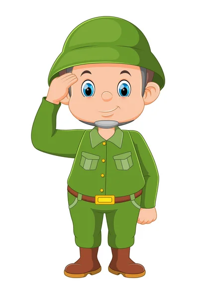 Cartoon Army Soldier Saluting White Background Illustration — Stock Vector
