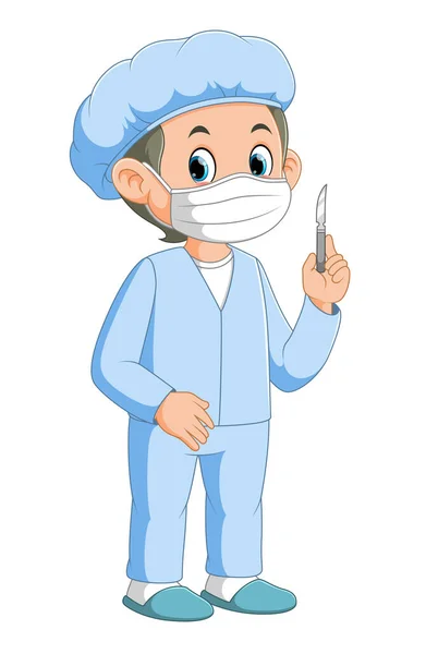 Young Doctor Holding Surgical Scalpel Illustration — Stock Vector