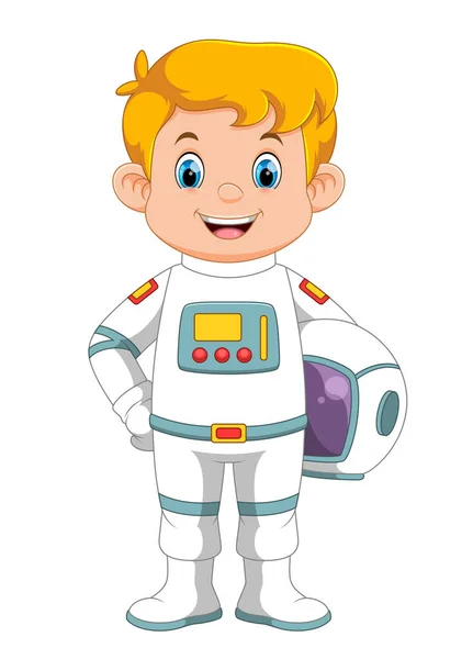 Cartoon Astronaut Steht Auf Weißem Hintergrund Der Illustration — Stockvektor