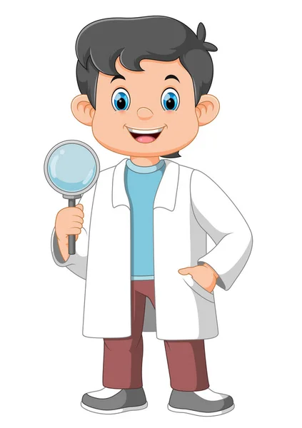 Scientist Holding Magnifying Glass Hand Illustration — Stock Vector