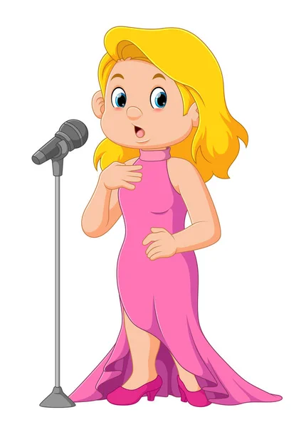 Beautiful Woman Performing Microphone Woman Singer Evening Dress Singing Song — Stock Vector