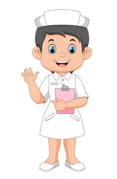 Enfermera Sonriente Dibujos Animados Sosteniendo Portapapeles Ilustración — Vector de stock