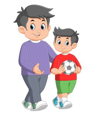 Baba ve oğlu resimli futbol oynarken.