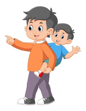 Baba oğlunu sırtında taşır.