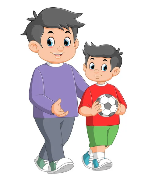 Baba Oğlu Resimli Futbol Oynarken — Stok Vektör