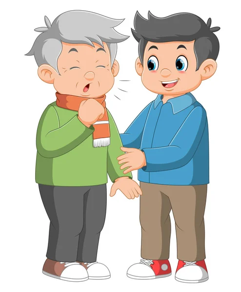Son Helped Support His Father Sick Illustration — Stock Vector