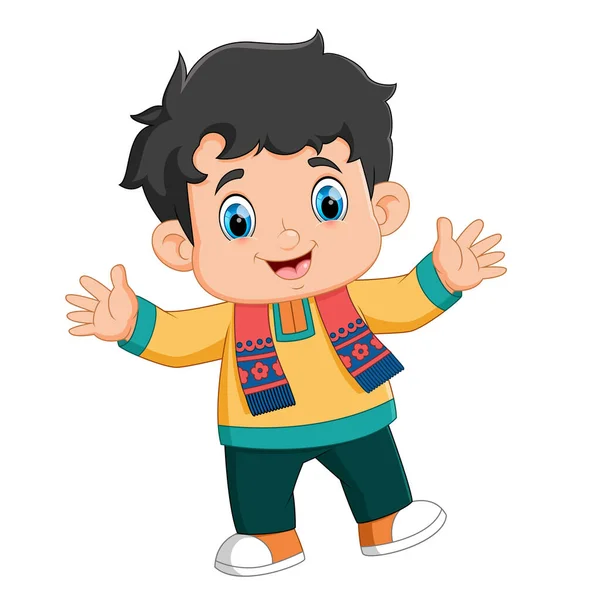 Cute Indian Boy Character Design Diwali Festival Illustration — Stock Vector