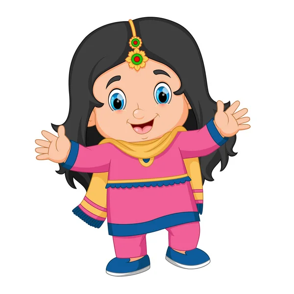Cute Indian Girl Character Design Diwali Festival Illustration — Stock Vector
