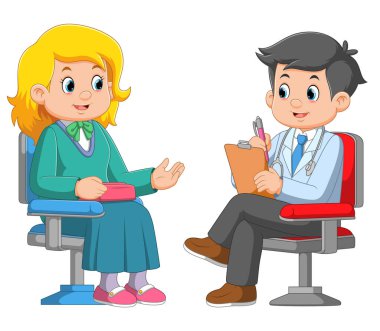 Hasta kadın, illüstrasyon doktoruyla konuşuyor.