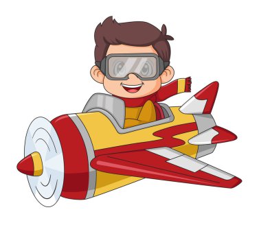 Beyaz arkaplanlı genç bir pilotu olan klasik bir uçak.