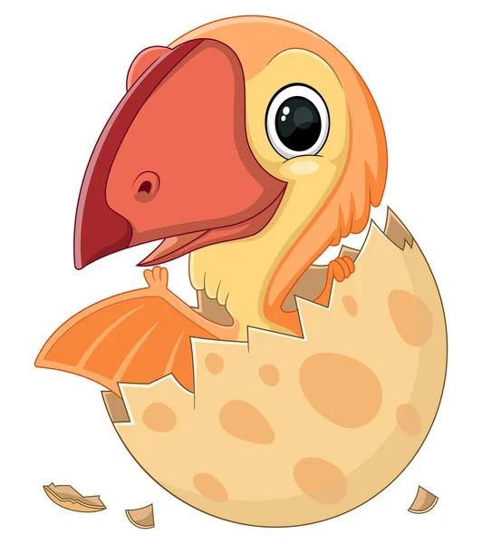 Cartoon Baby Nemicolopterus Dinosaur Hatching Egg Illustration — Stock Vector