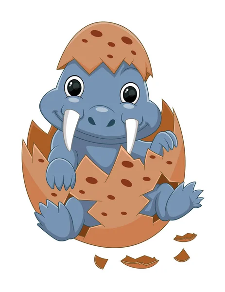 漫画の赤ちゃんティアラビジョンイラストの卵から恐竜ハッチング — ストックベクタ