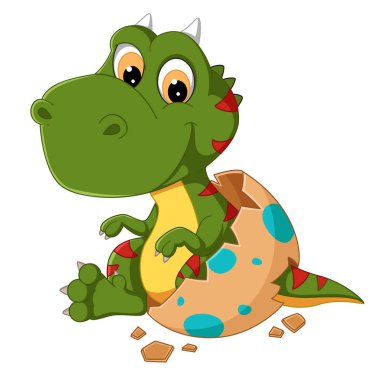 Çizgi film bebeği Allosaurus resimli yumurtadan çıkıyor.