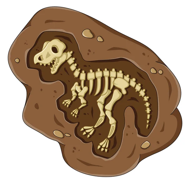 Dinosaur Fossil Skeleton Soil Archeological Excavation Cartoon Style Illustration — Stock Vector