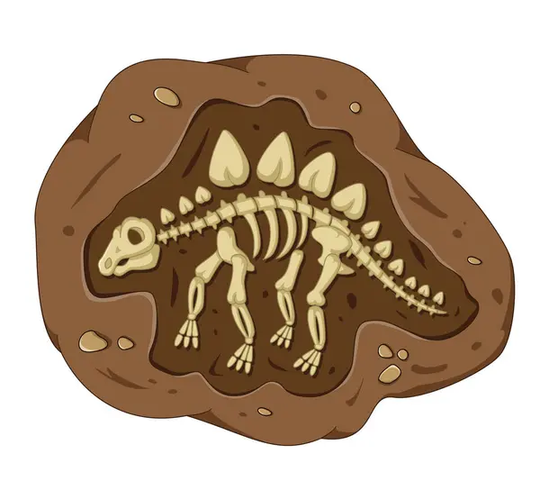 Prehistoric Reptile Skeletons Lying Underground Illustration — Stock Vector