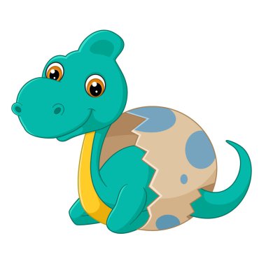 Çizgi film bebeği Brachiosaurus resimli yumurtadan çıkıyor.