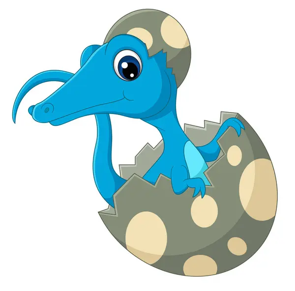 Cartoon Baby Compsognathus Hatching Egg Illustration — Stock Vector