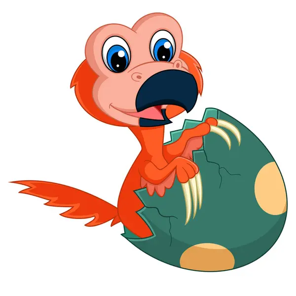 Cartoon Baby Therizinosaurus Hatching Egg Illustration — Stock Vector