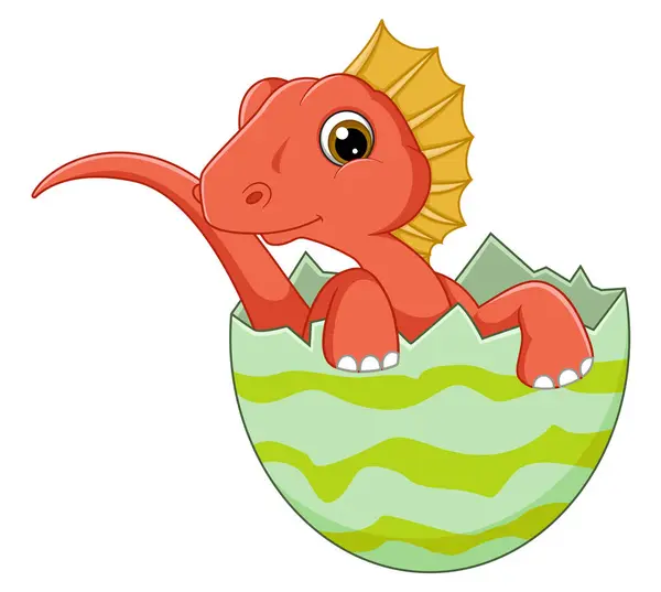 Cartoon Baby Amargasaurus Hatching Egg Illustration — Stock Vector