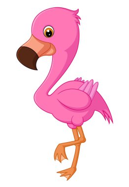 Çizgi film Flamingo. Tek bacaklı resimde duruyor.