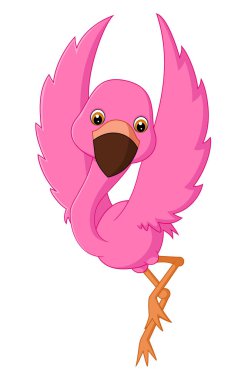 Çizgi film Flamingo Kanatlarıyla Ayakta Duruyor İllüstrasyon Heyecanıyla Yükseldi