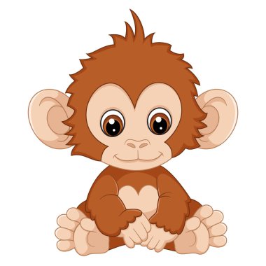 Şirin bebek maymun sessizce oturur ve illüstrasyon merakıyla etrafını gözlemler.