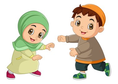Mutlu Müslüman kız ve erkek çizimleri