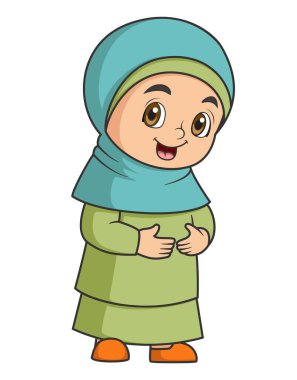 Çizgi film mutlu müslüman kız resimli gülümseme.