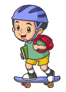 Küçük çocuk kaykay oynuyor ve resim okuluna gidiyor.