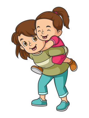 Kızını sırtında taşıyan bir anne.