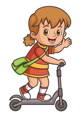 Mutlu Öğrenci Scooter 'la İllüstrasyon ile Okula Gidiyor