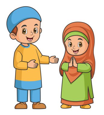 Mutlu bir Müslüman aile, beyaz arka planda izole edilmiş bir erkek ve kadın.