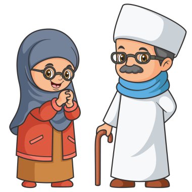 Yaşlı Müslüman çift çizim karakteri