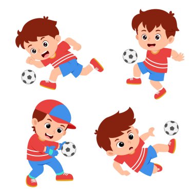 Set çocuğu futbolcusu topla çeşitli pozlarda futbol oynar.