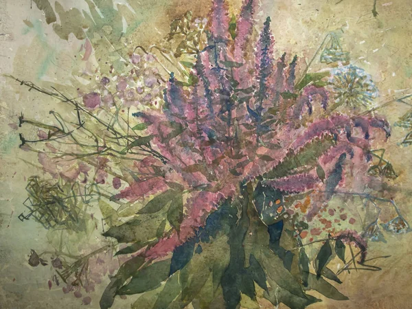 ピンクの山の花の花束 セルジオ コヴァロフの水彩画 — ストック写真