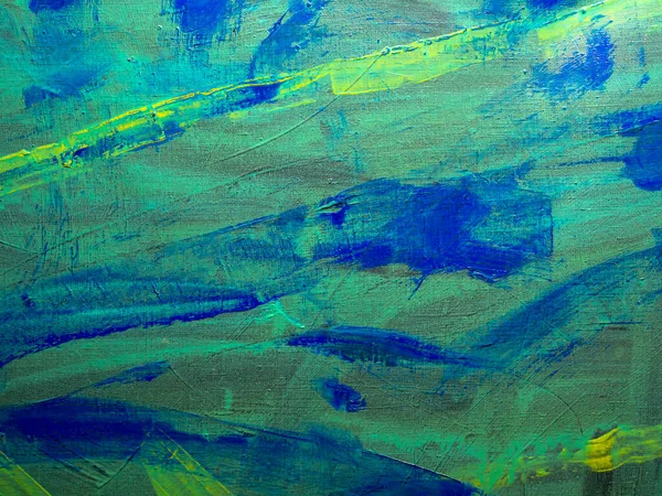 Abstrakte Malerei Hintergrund Gelben Grünen Und Blauen Farben Acryl Auf — Stockfoto