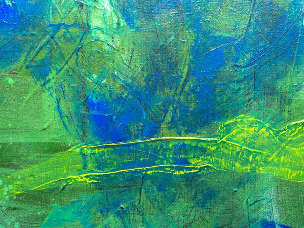 Абстрактний Живописний Фон Жовтого Зеленого Синього Кольорів Акрил Полотні Текстура — стокове фото