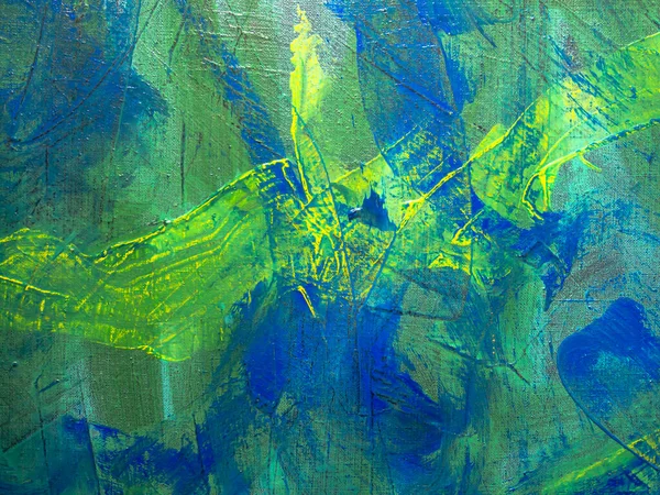 Abstraktní Malba Pozadí Žluté Zelené Modré Barvě Akrylové Plátně Textilie — Stock fotografie