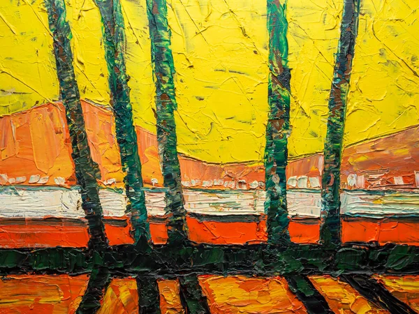 Abstrakcyjne Tło Obraz Olejny Płótnie Kolorach Żółtym Pomarańczowym — Zdjęcie stockowe