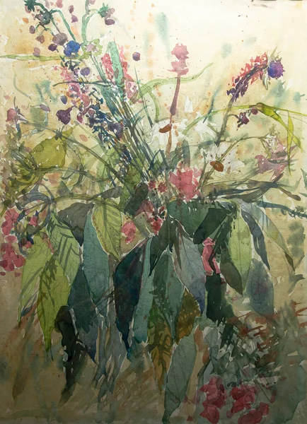 野生の森の花の花束 水彩画 イラスト 水彩画 — ストック写真