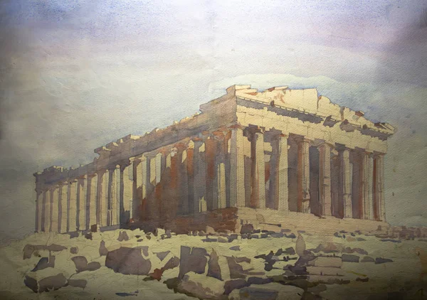 stock image Parthenon in Athens, Greece. Ancient architecture. Watercolor painting, illustration. Watercolor artwork.