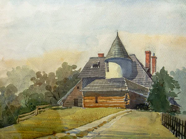 Starożytny Dom Polsce Krajobraz Starym Domem Malarstwo Akwarelowe Ilustracja Sztuka Obraz Stockowy
