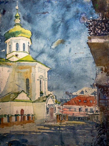 Centrum Kijowa Ukraina Zabytkowa Architektura Podil Kijów Kijowskie Ulice Kościół — Zdjęcie stockowe