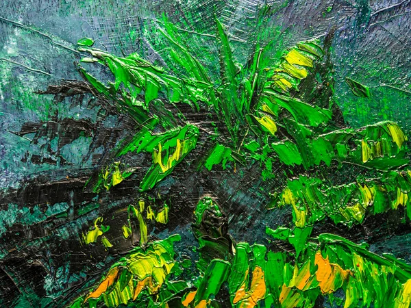 Abstraktní Malba Tropická Dlaň Pozadí Rozmazané Lesní Krajiny Barevný Povrch — Stock fotografie